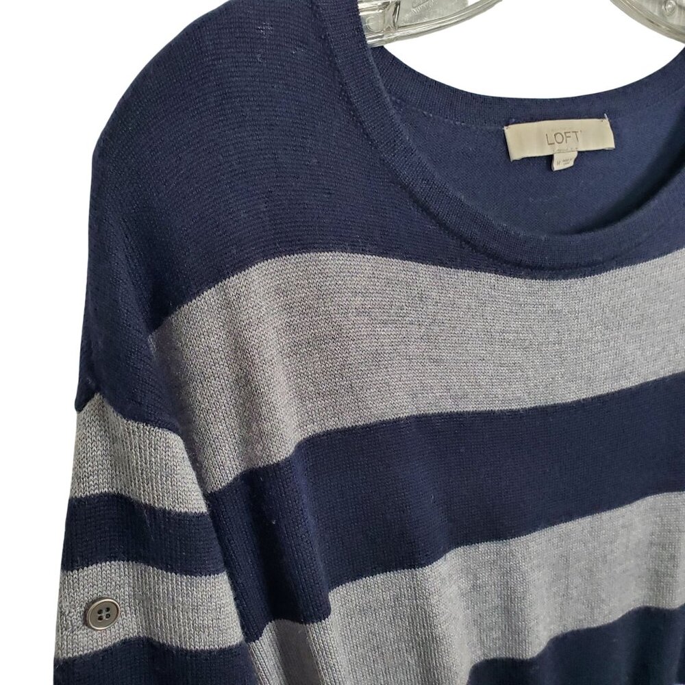 Ann Taylor Loft Size M Dress Sweater Merino Wool Blend Nautical Stripe Knit - Picture 3 of 11